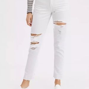 American Eagle white destroy mom jeans